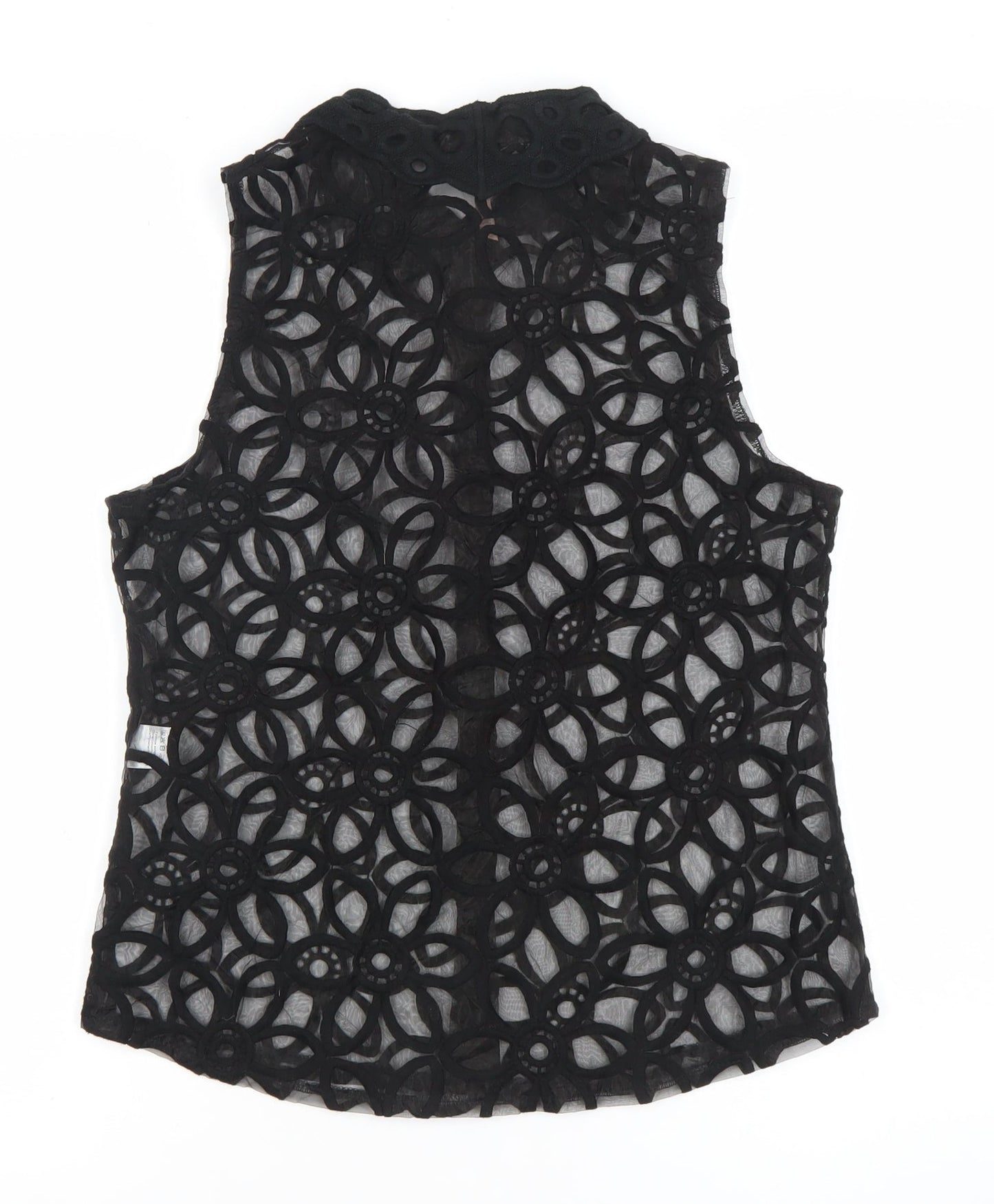 Sweewë Women’s Black Lace Floral Sleeveless Button-Up Top Size S
