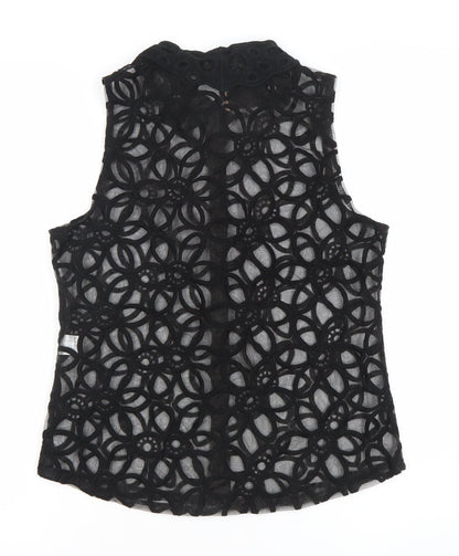 Sweewë Women’s Black Lace Floral Sleeveless Button-Up Top Size S