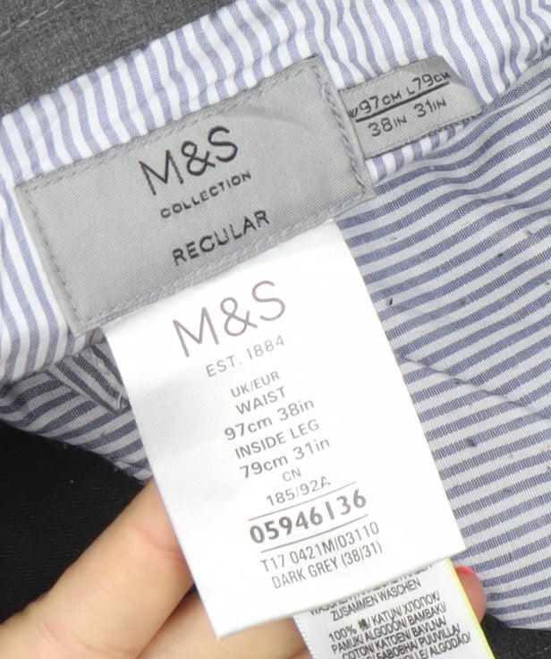 Marks and Spencer Men’s Black 38W 31L Regular Fit Cotton Chino Trousers