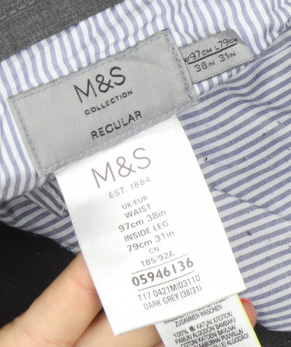 Marks and Spencer Men’s Black 38W 31L Regular Fit Cotton Chino Trousers