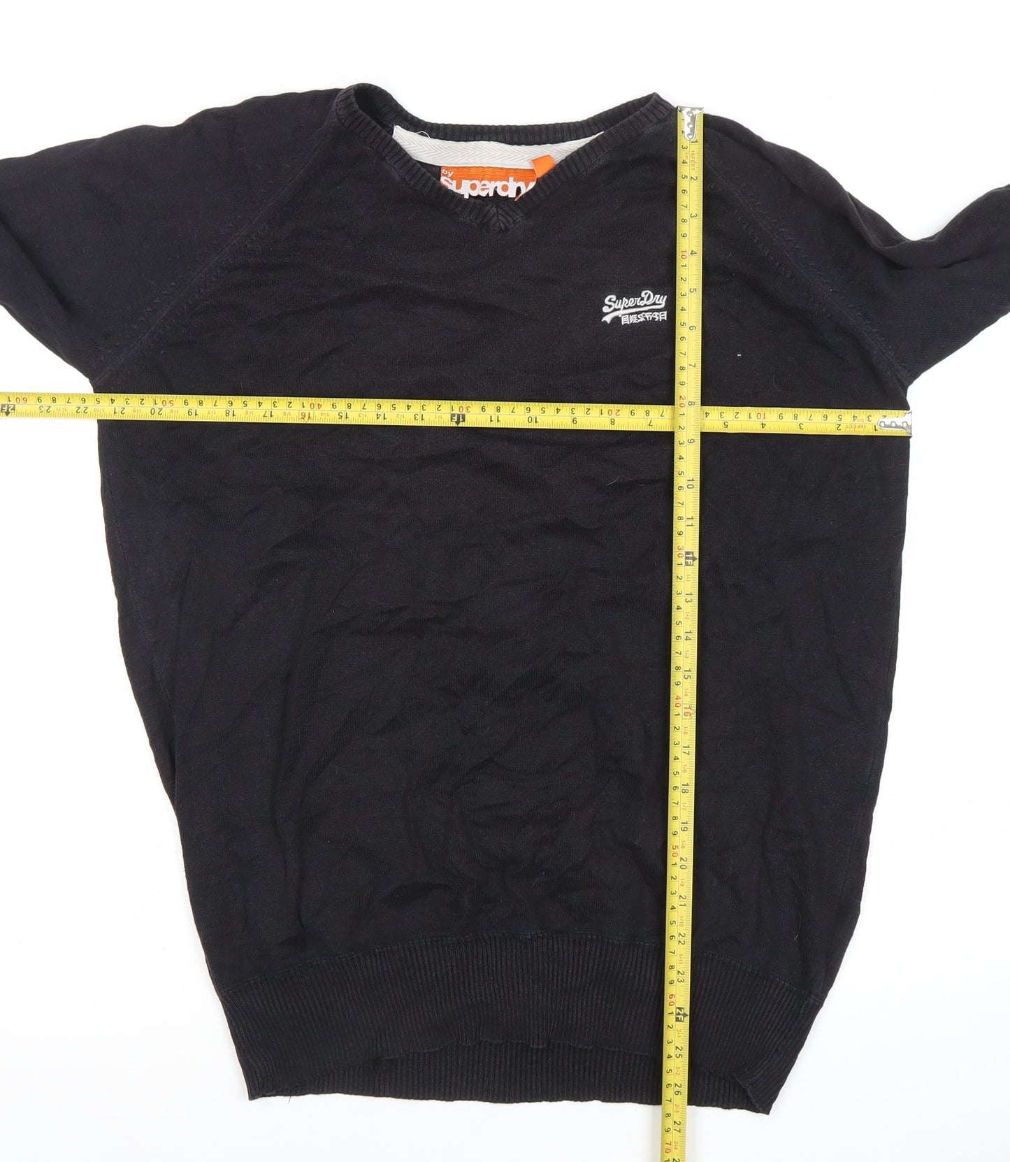 Superdry Mens Black V-Neck Cotton Pullover Jumper Size M