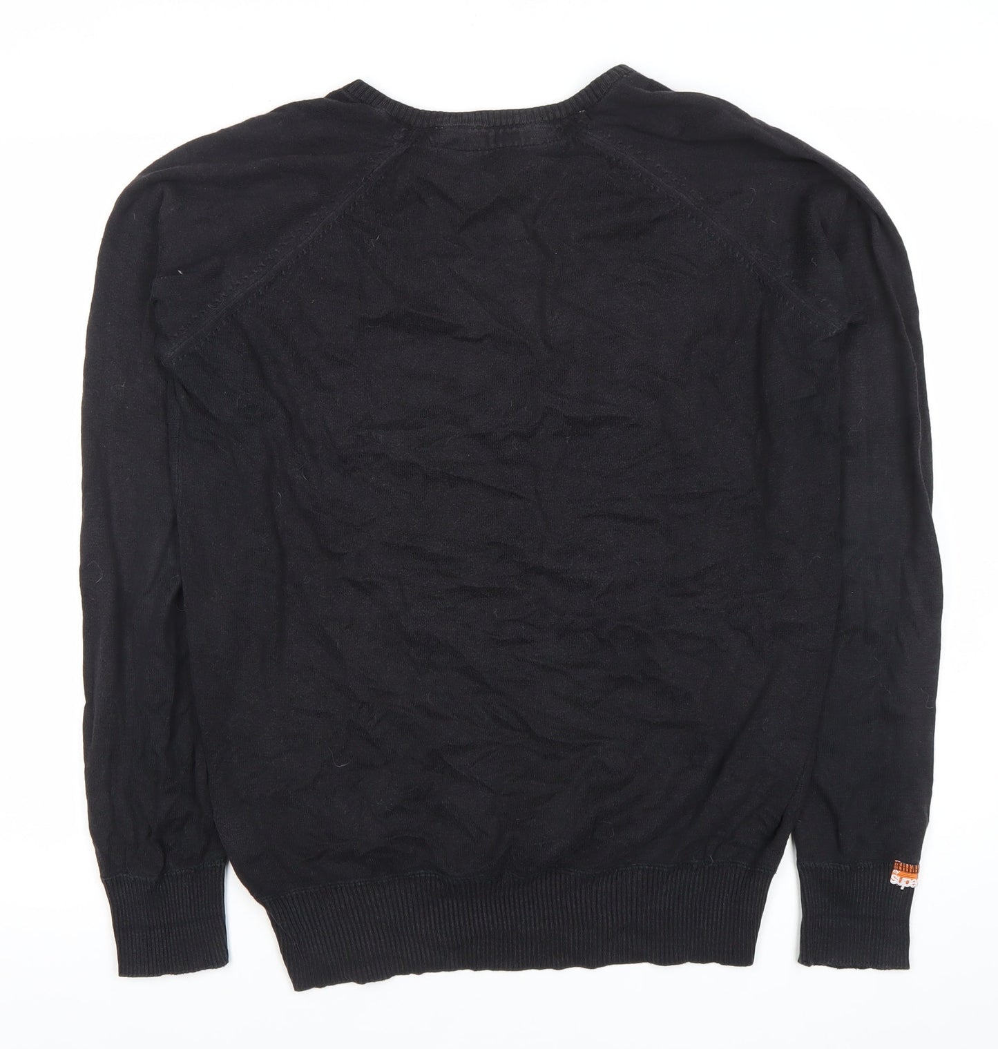 Superdry Mens Black V-Neck Cotton Pullover Jumper Size M