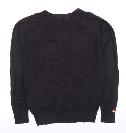 Superdry Mens Black V-Neck Cotton Pullover Jumper Size M