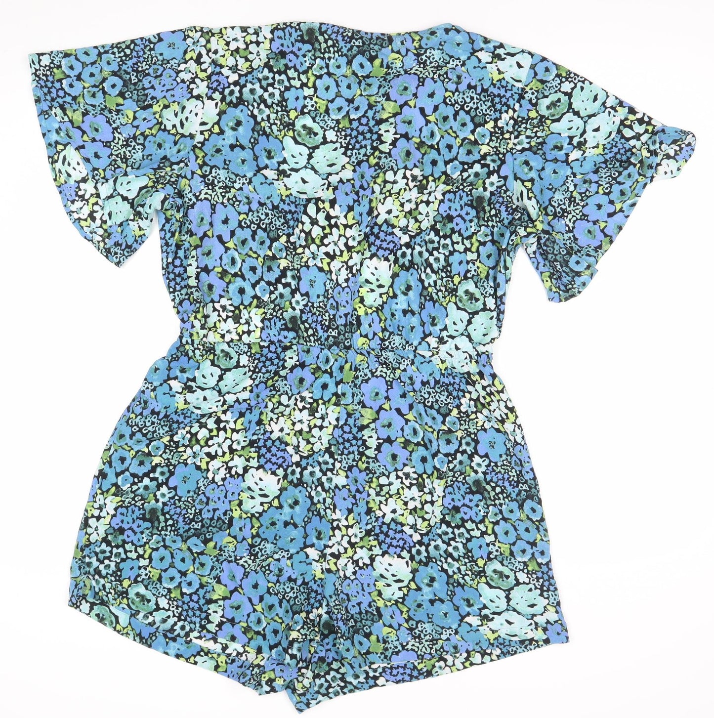 Monki Womens Multicoloured Floral Playsuit Size 12 V-Neck Short Sleeve