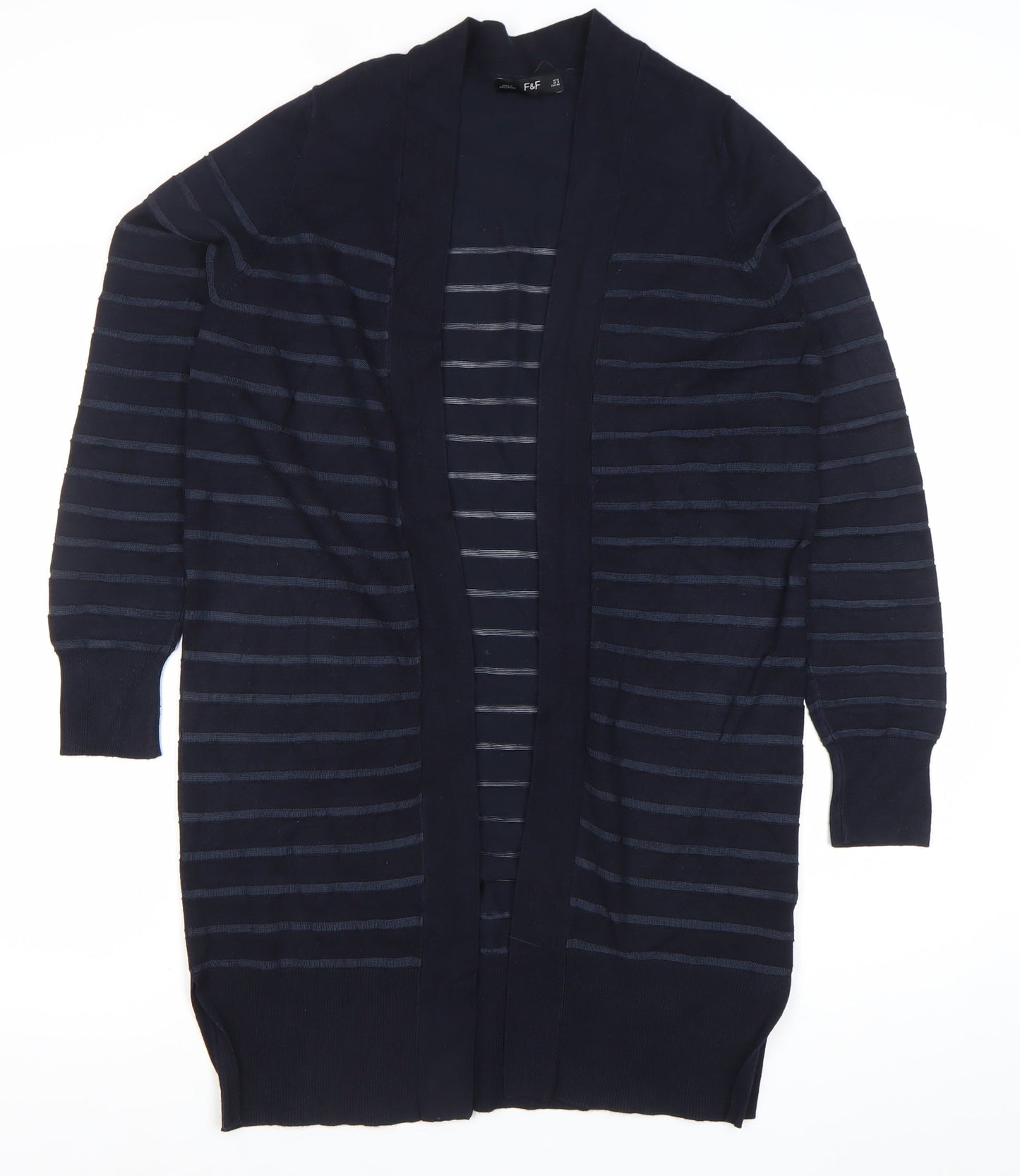 F&F Women’s Blue Striped Long Sleeve Open Cardigan UK 12