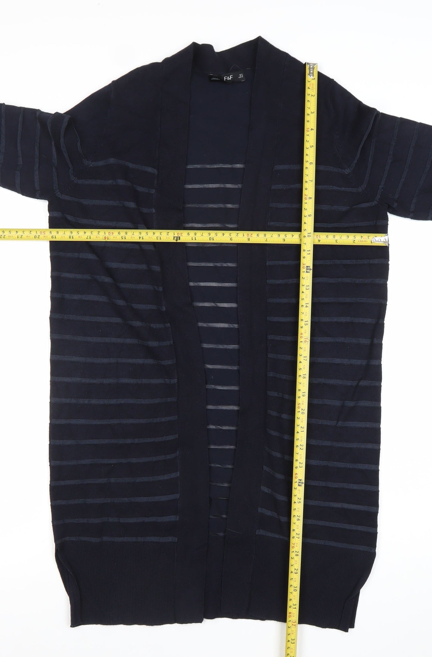 F&F Women’s Blue Striped Long Sleeve Open Cardigan UK 12