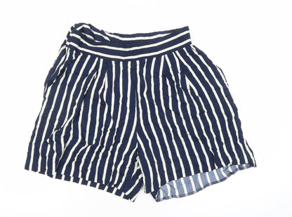 H&M Women’s Blue Striped Viscose Shorts Size 10 UK Summer Casual
