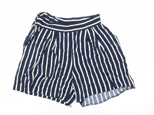 H&M Women’s Blue Striped Viscose Shorts Size 10 UK Summer Casual