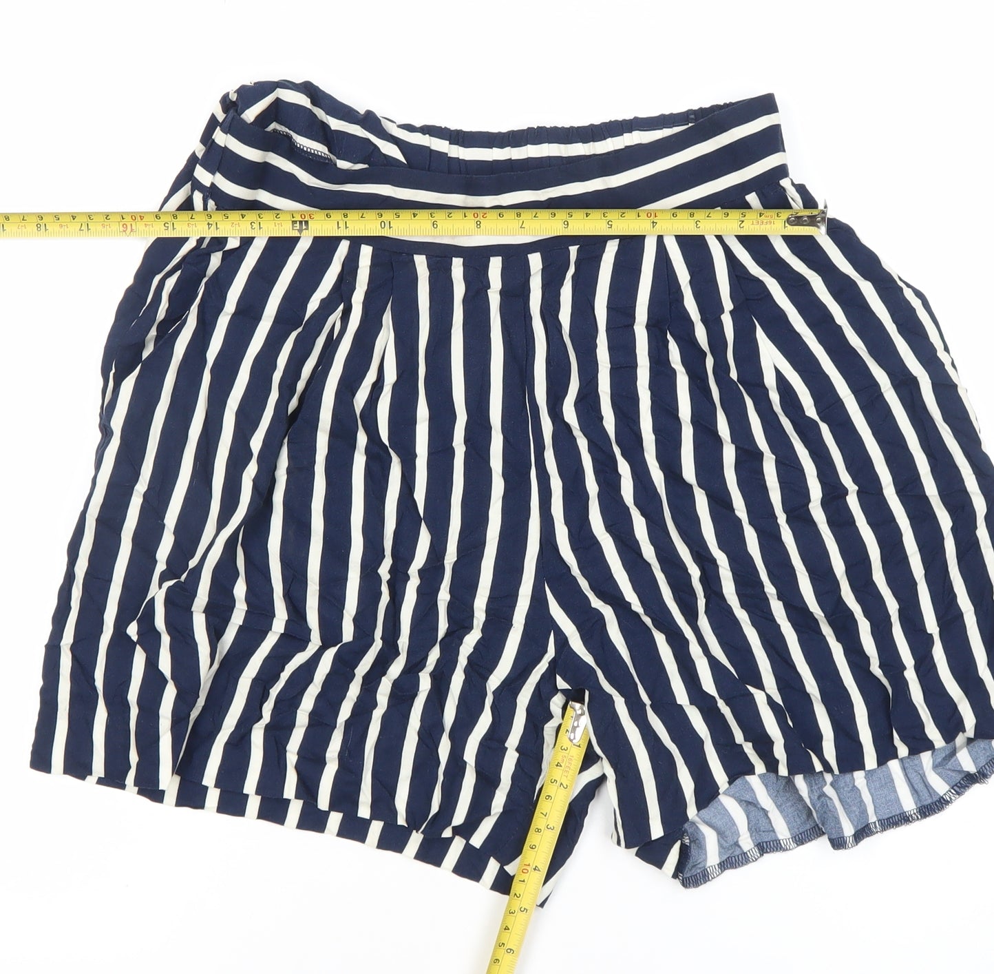 H&M Women’s Blue Striped Viscose Shorts Size 10 UK Summer Casual