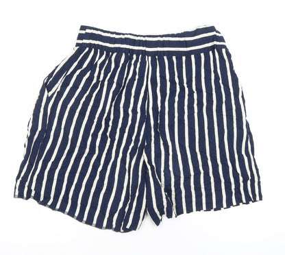 H&M Women’s Blue Striped Viscose Shorts Size 10 UK Summer Casual
