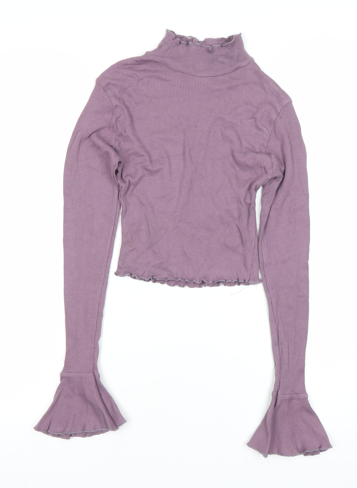 PrettyLittleThing Women Purple Mock Neck Cropped Long Sleeve Top Size 10