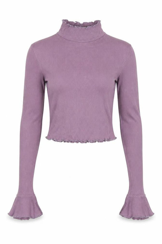 PrettyLittleThing Women Purple Mock Neck Cropped Long Sleeve Top Size 10