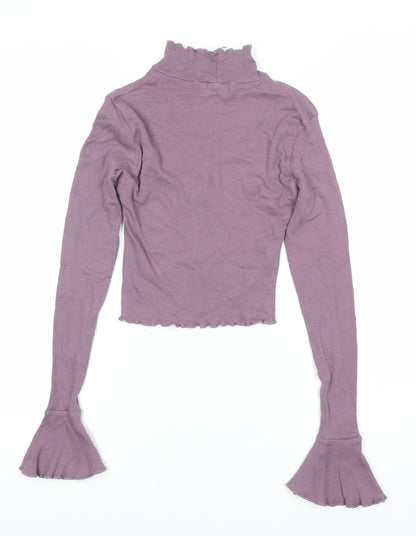 PrettyLittleThing Women Purple Mock Neck Cropped Long Sleeve Top Size 10