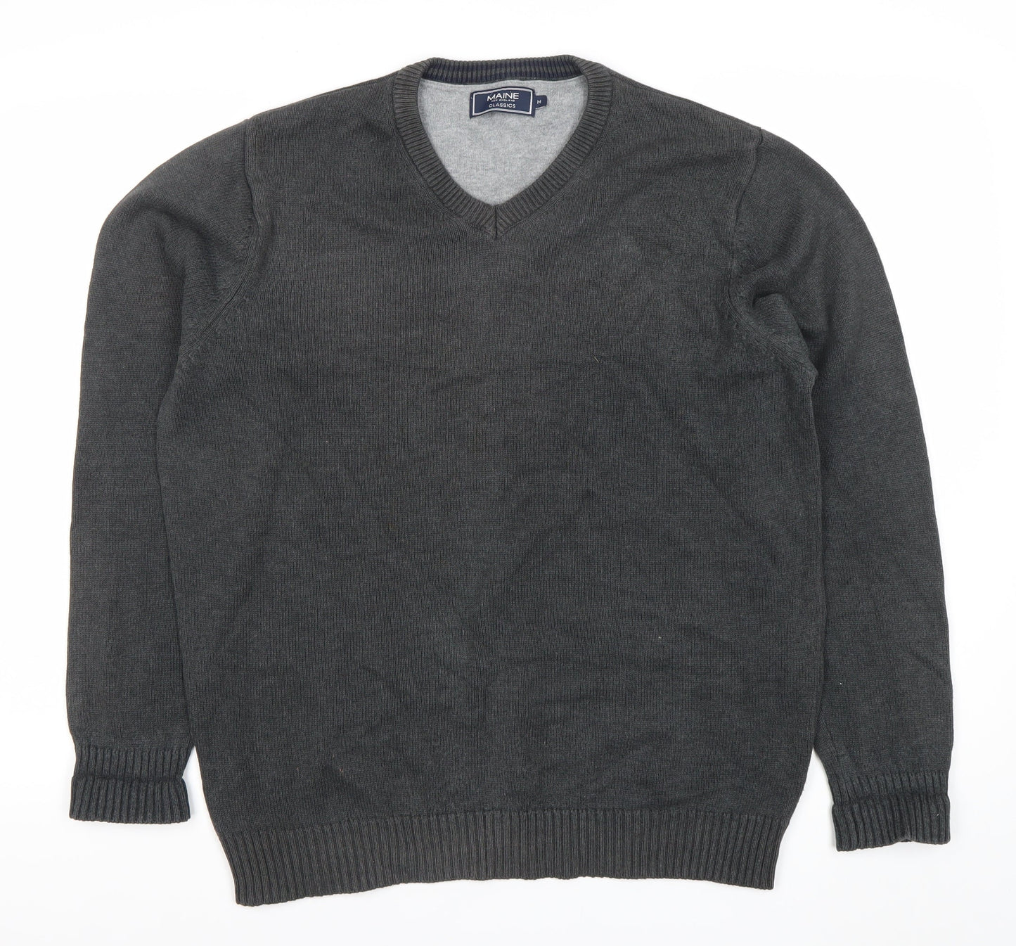 Maine New England Mens Grey Cotton V-Neck Jumper Size M