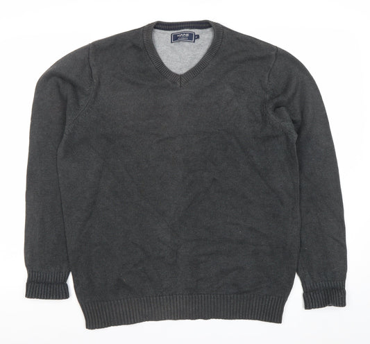 Maine New England Mens Grey Cotton V-Neck Jumper Size M