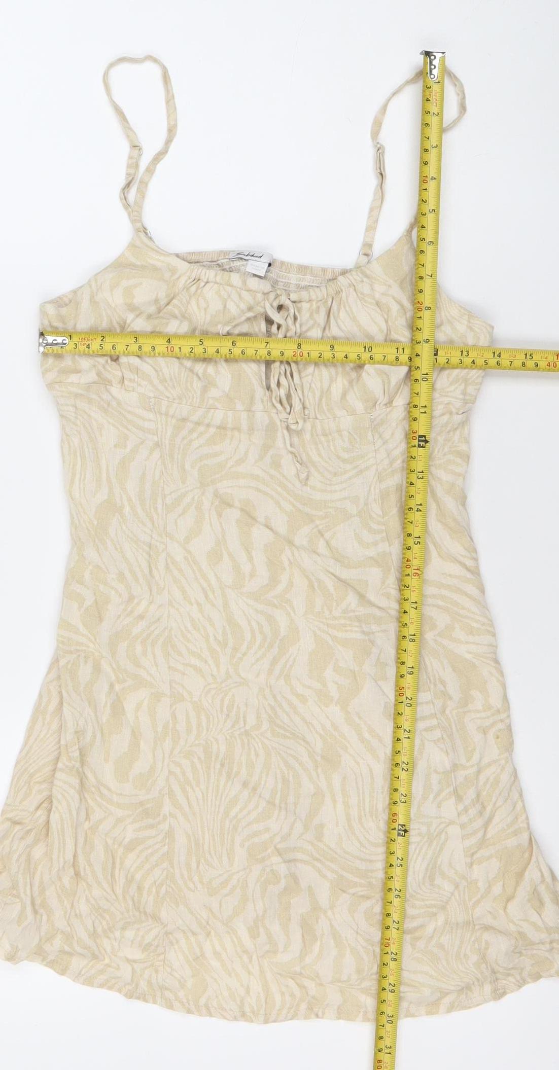 Subdued Women’s Beige Animal Print XS Slip Dress Cotton Linen