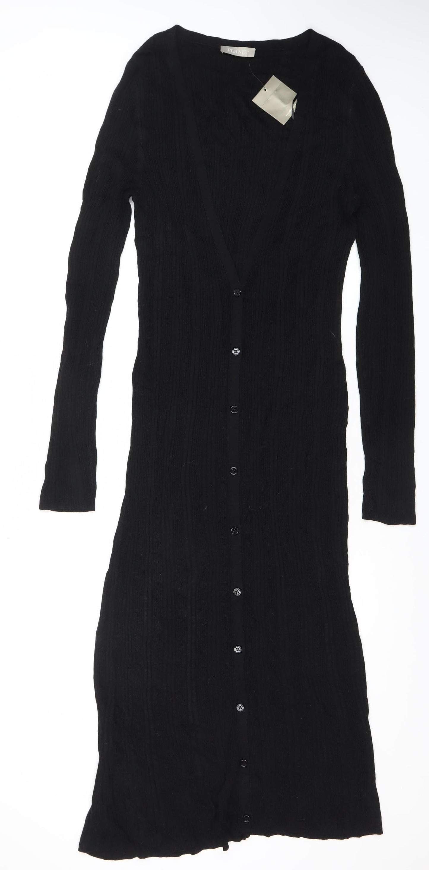 Planet Women’s Black XL Viscose Long Sleeve Button Midi Shirt Dress