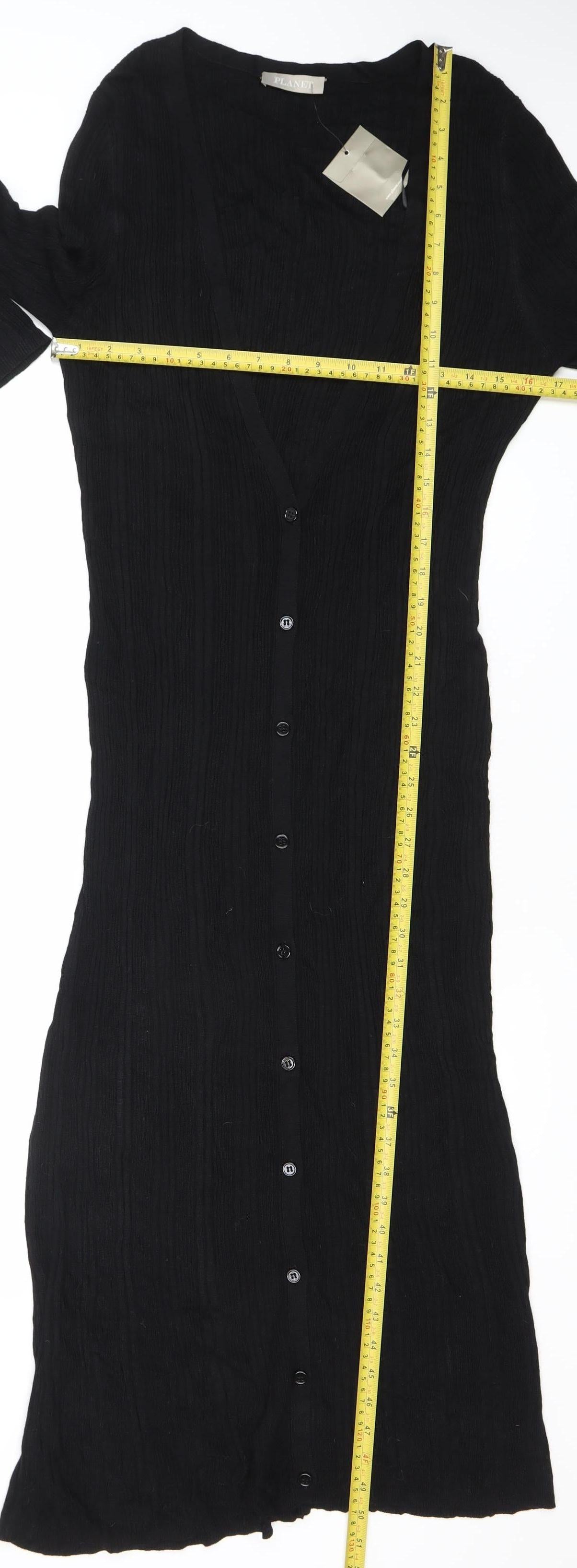 Planet Women’s Black XL Viscose Long Sleeve Button Midi Shirt Dress