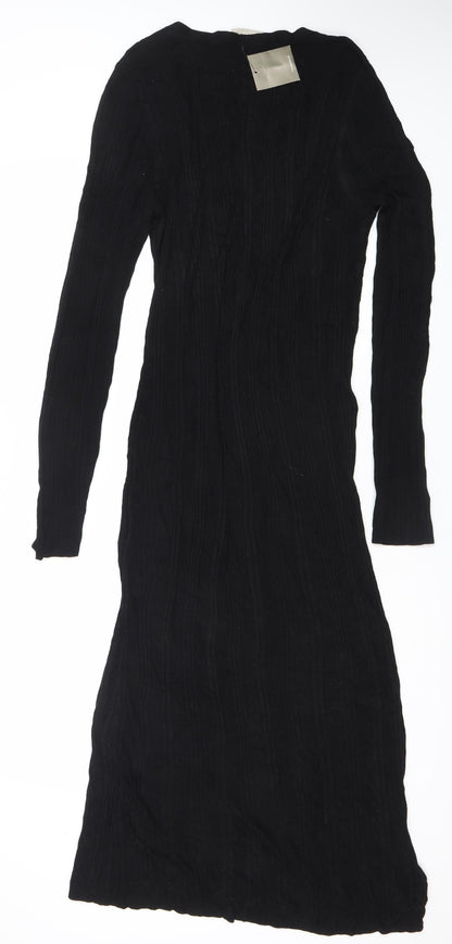 Planet Women’s Black XL Viscose Long Sleeve Button Midi Shirt Dress