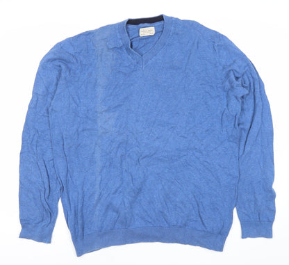 Sfera Men Blue V-Neck Cotton Pullover Jumper 2XL Regular Fit