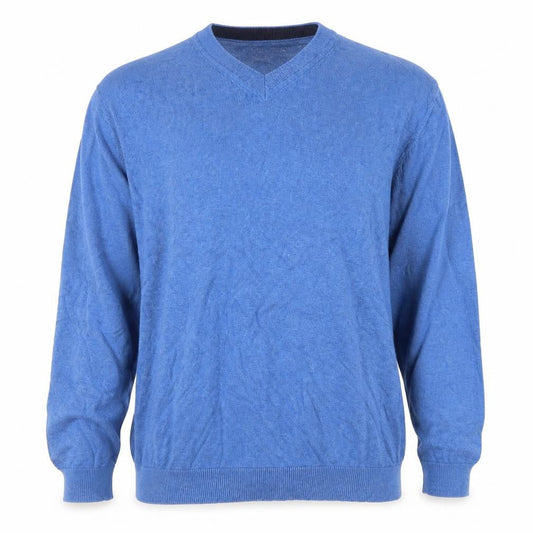 Sfera Men Blue V-Neck Cotton Pullover Jumper 2XL Regular Fit