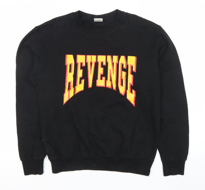Famona Mens Black Small Pullover Sweatshirt Crew Neck Graphic Logo