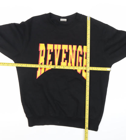 Famona Mens Black Small Pullover Sweatshirt Crew Neck Graphic Logo