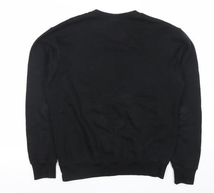 Famona Mens Black Small Pullover Sweatshirt Crew Neck Graphic Logo