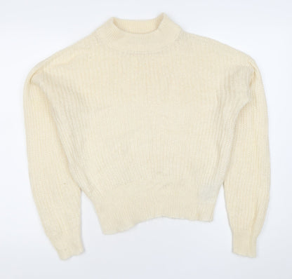 Brave Soul Women’s Ivory Chunky Knit Pullover Jumper S Mock Neck