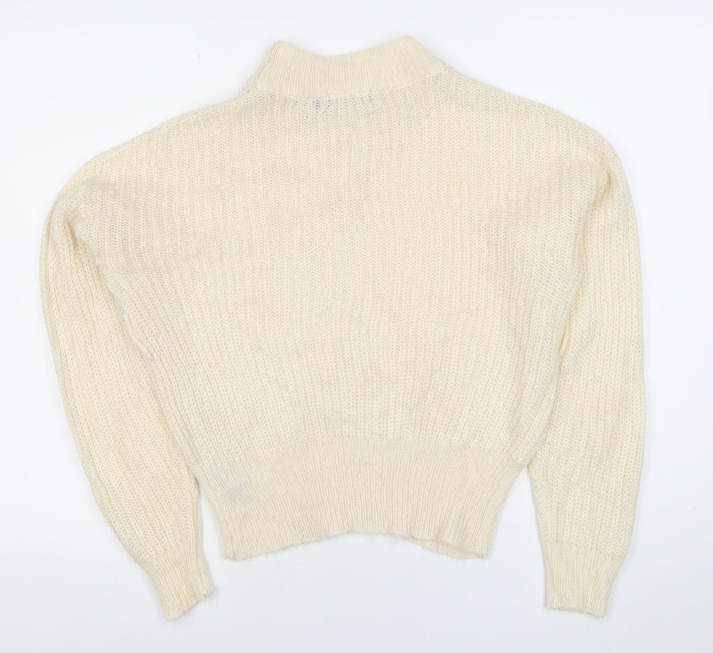 Brave Soul Women’s Ivory Chunky Knit Pullover Jumper S Mock Neck