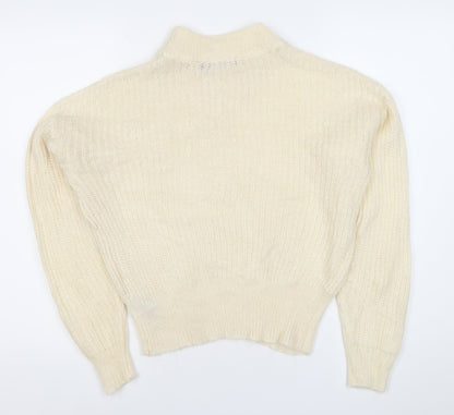 Brave Soul Women’s Ivory Chunky Knit Pullover Jumper S Mock Neck