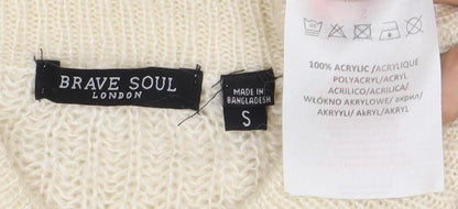 Brave Soul Women’s Ivory Chunky Knit Pullover Jumper S Mock Neck