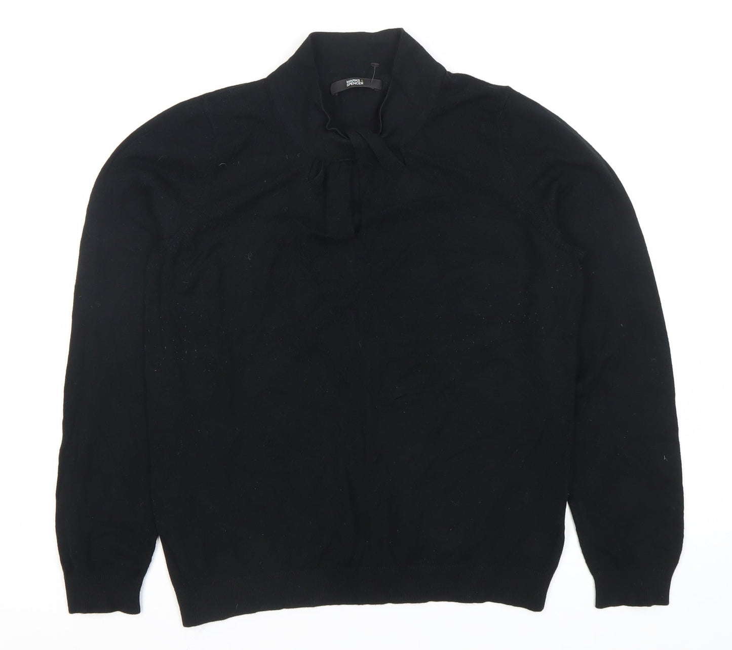 Marks and Spencer Women Black Size 14 Long Sleeve Tie Neck Blouse