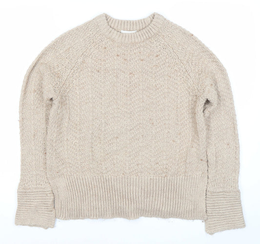 H&M Womens Beige Chunky Knit Wool Blend Pullover Jumper XS