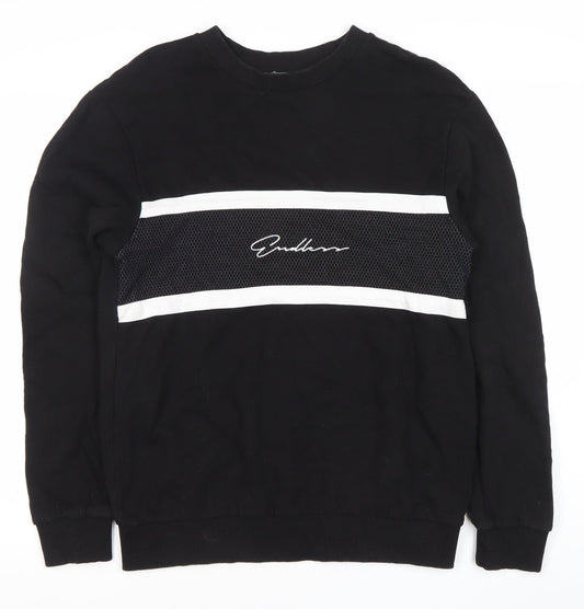 Primark Men’s Black Medium Crew Neck Pullover Sweatshirt Logo Stripe
