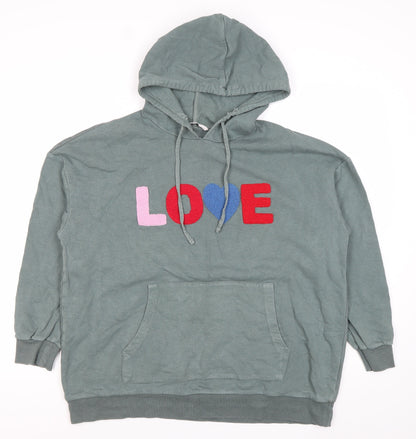 TU Women’s Green Pullover Hoodie Size 16 Love Logo Cotton Blend