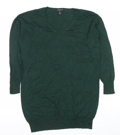 Mango Women’s Green V-Neck Long Sleeve Pullover Jumper Size S