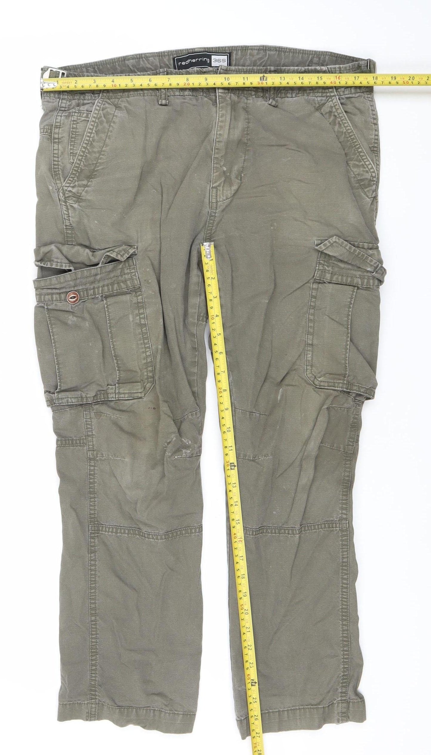 Red Herring Womens Green Cargo Trousers Size 36 Straight Leg