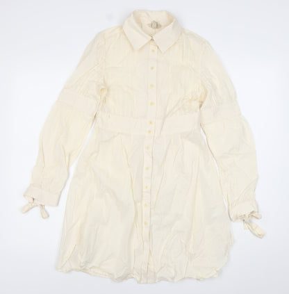 Ted Baker Women’s Ivory Cotton Shirt Dress Size S Long Sleeve