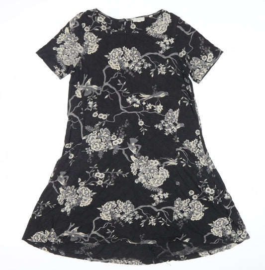 Fat Face Womens Black Floral Shift Dress Size 8 Short Sleeve
