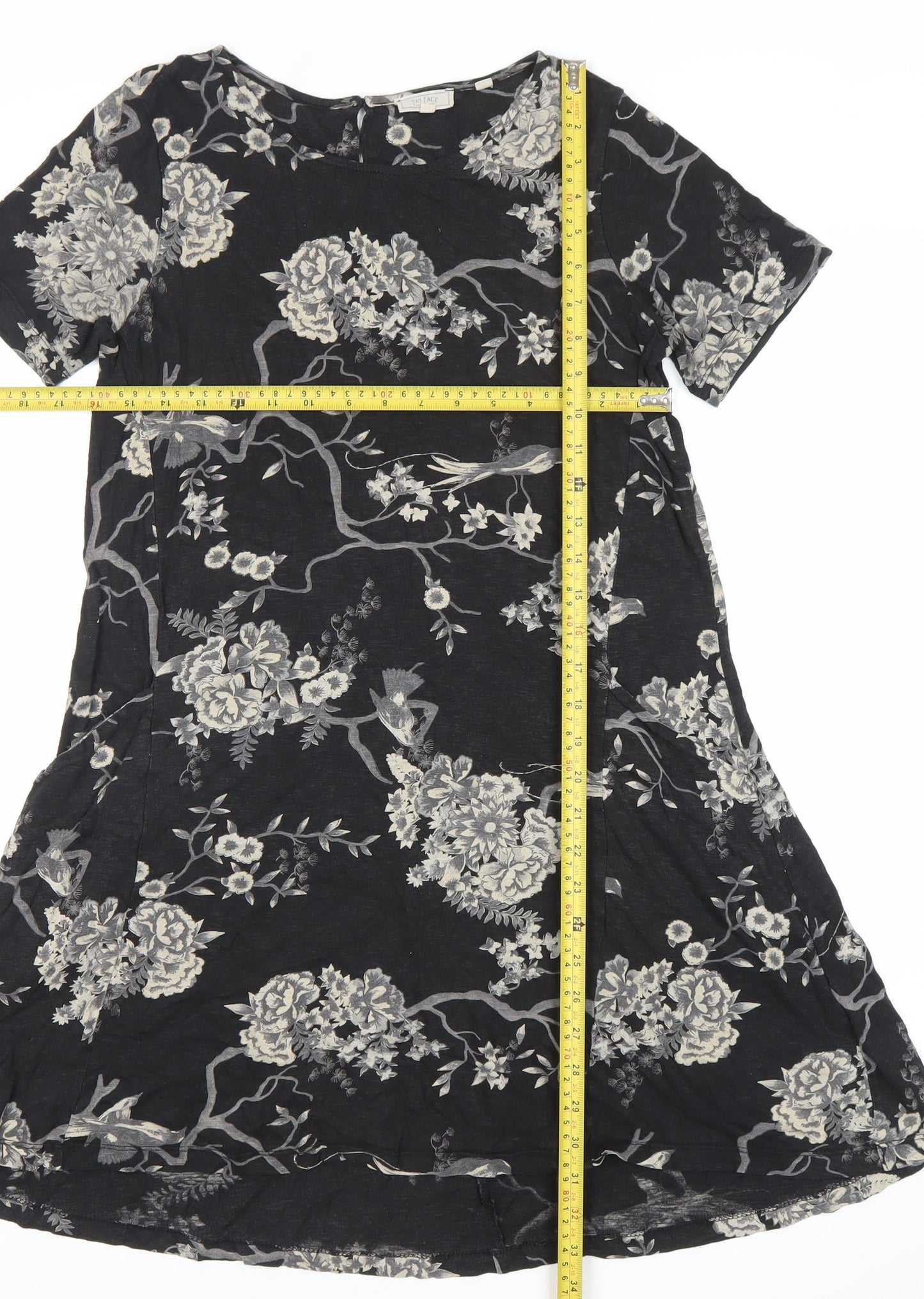 Fat Face Womens Black Floral Shift Dress Size 8 Short Sleeve