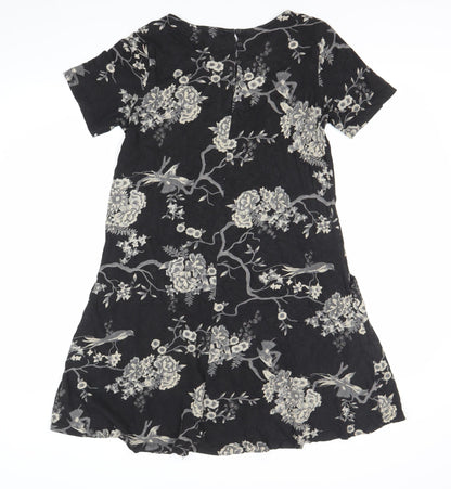 Fat Face Womens Black Floral Shift Dress Size 8 Short Sleeve