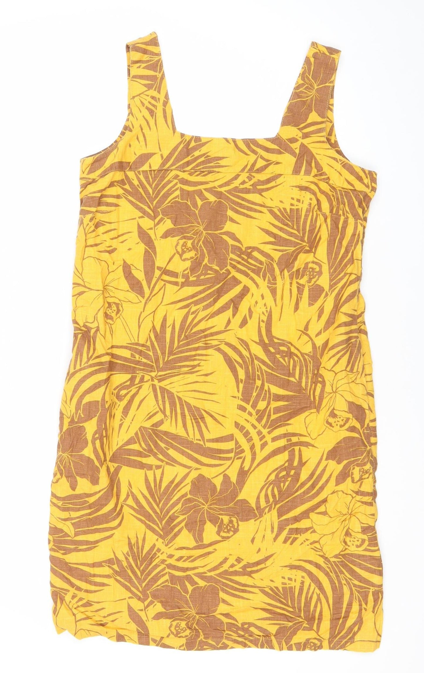 Next Women’s Yellow Floral Linen Blend Slip Dress Size 10
