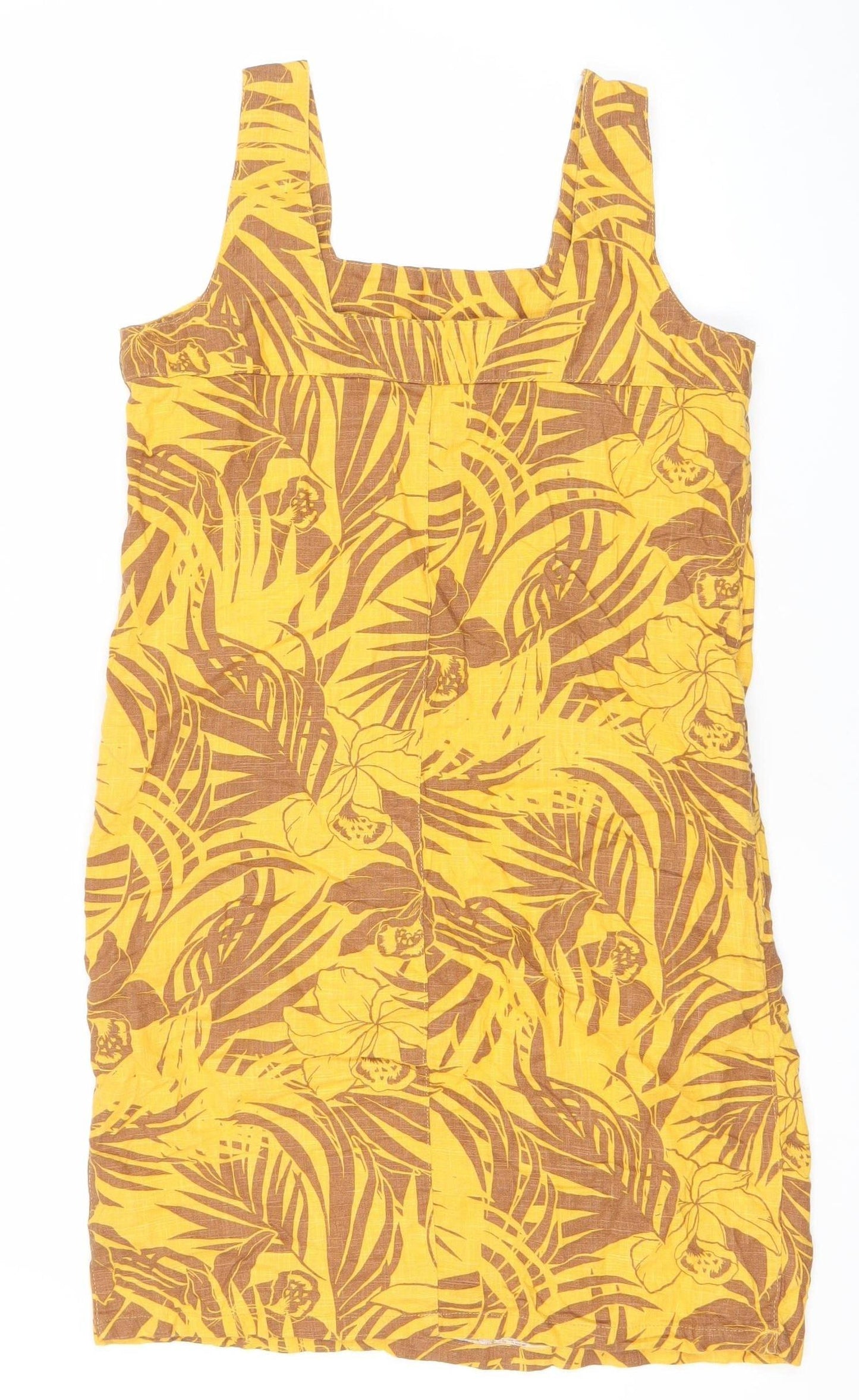 Next Women’s Yellow Floral Linen Blend Slip Dress Size 10