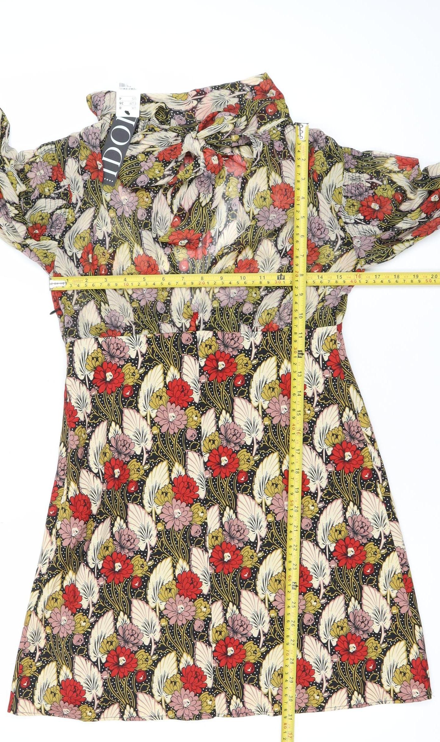 Topshop Women’s Multicoloured Floral Shift Dress Size 8