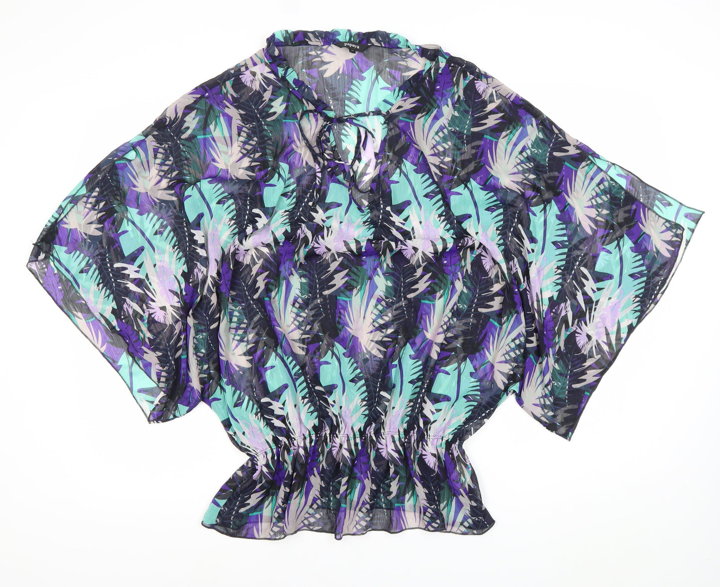 Papaya Womens Multicoloured Sheer Chiffon Blouse Size 12 Kimono Sleeve