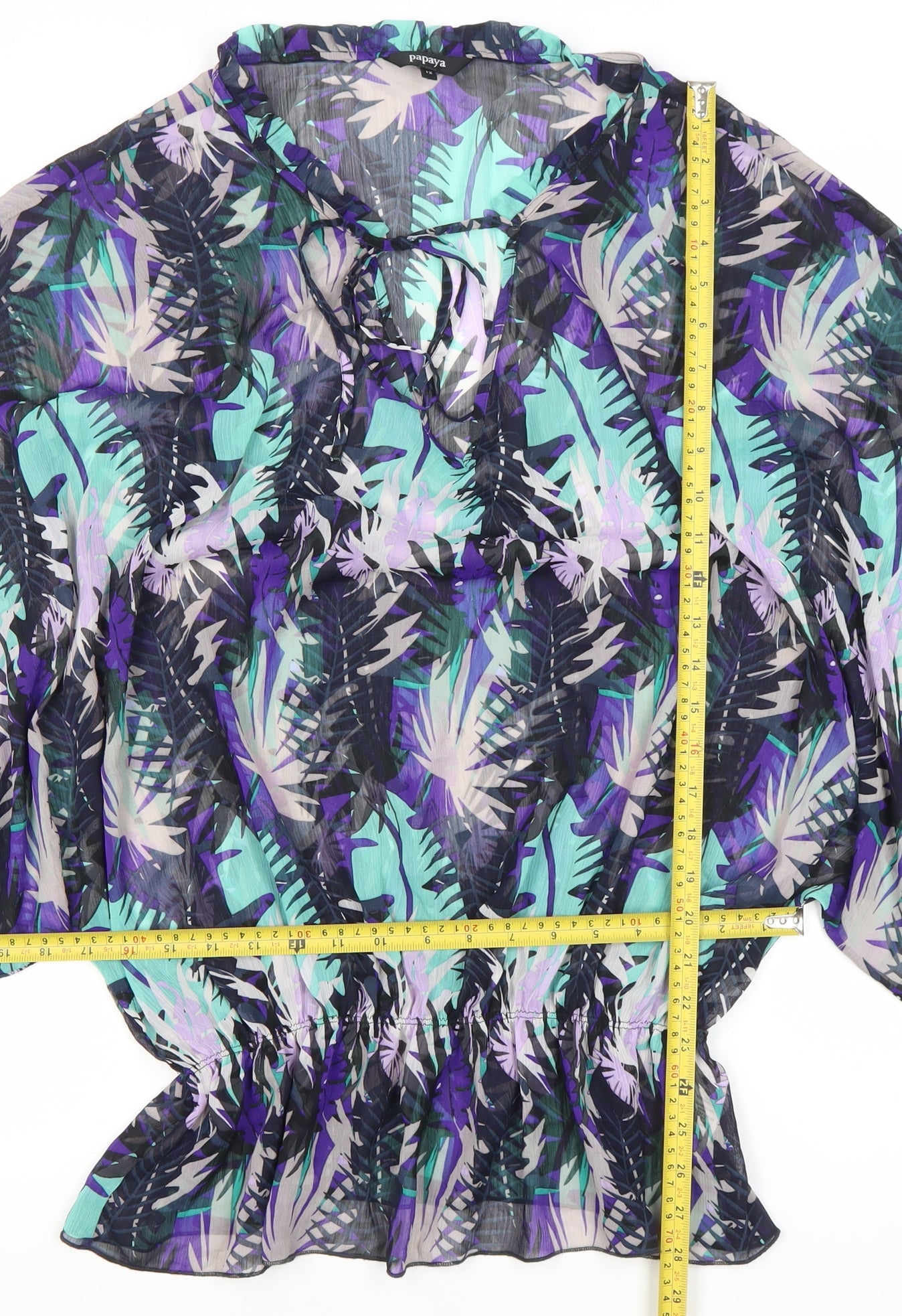 Papaya Womens Multicoloured Sheer Chiffon Blouse Size 12 Kimono Sleeve