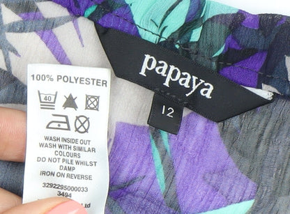 Papaya Womens Multicoloured Sheer Chiffon Blouse Size 12 Kimono Sleeve