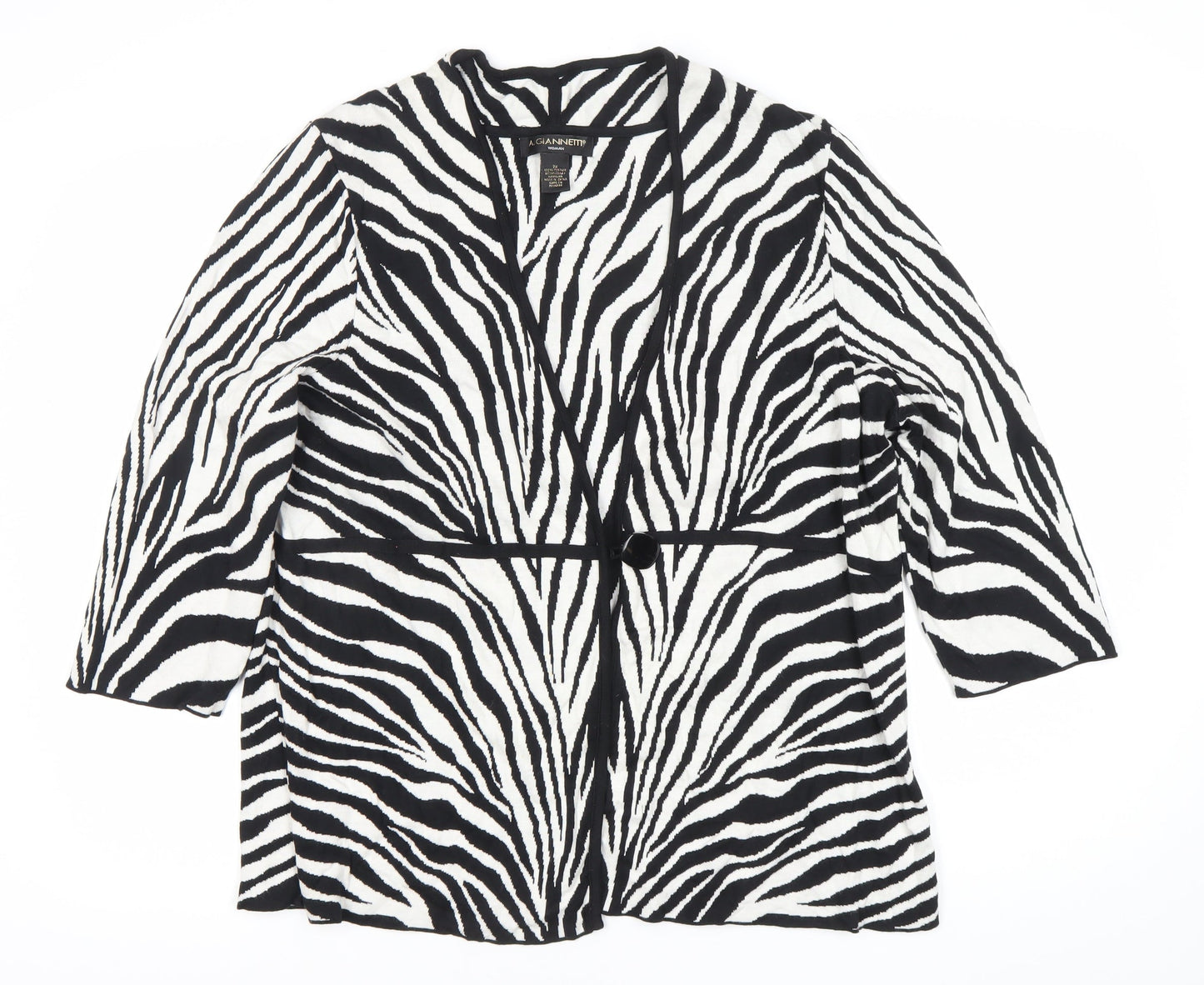 A. Giannetti Women’s 2XL Black White Zebra Print Cotton Cardigan