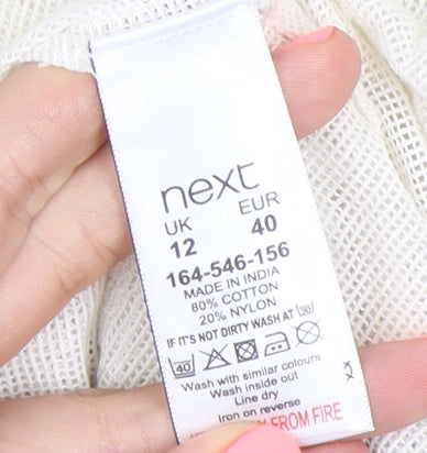 Next Womens Ivory Embroidered Cotton Shift Dress Size 12 Boho 3/4 Sleeve